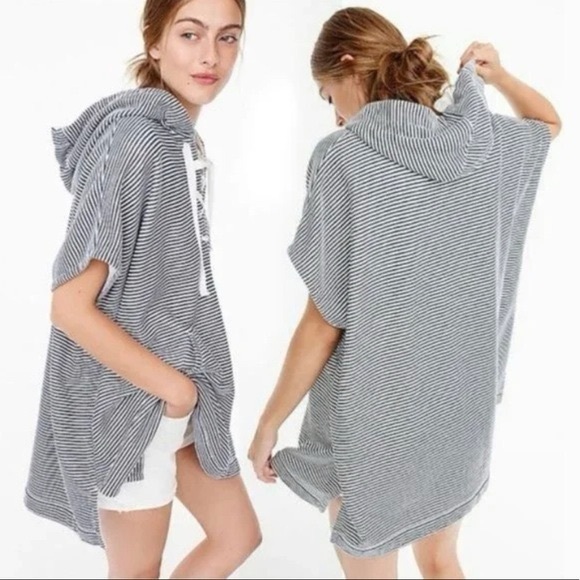 J. Crew Striped Hooded Oversized Poncho Hoodie Sweater Size Small - Picture 1 of 8